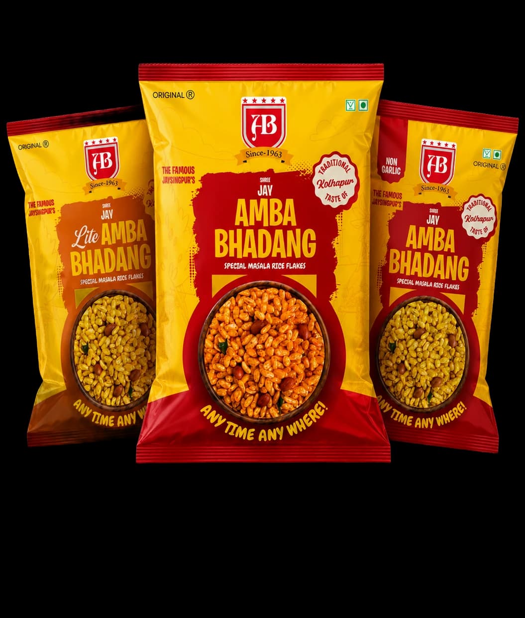 All three Amba Bhadang packs: Original, Lite and Non-Garlic