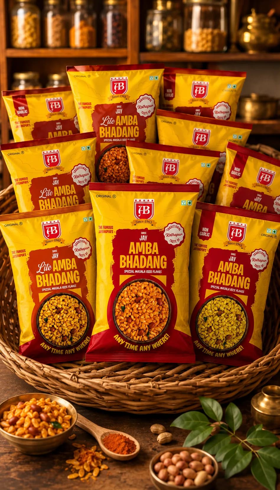 @jayambabhadang post, a basket stocked with Amba Bhadang packs