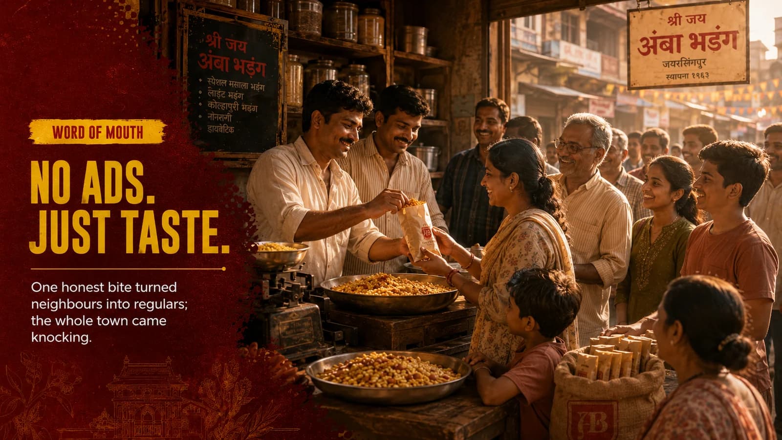 Word of mouth. No ads, just taste. One honest bite turned neighbours into regulars; the whole town came knocking.